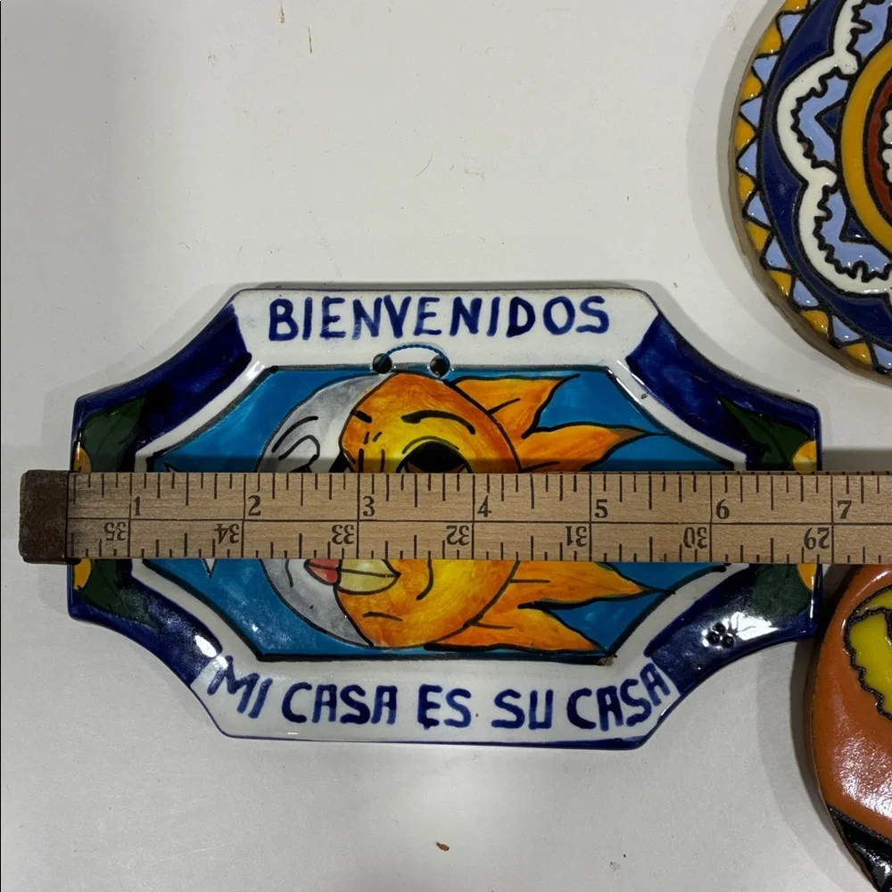 Mexican Wall Decor Ceramic Plaque PLUS 2 Coasters Very Colorful Day of the Dead